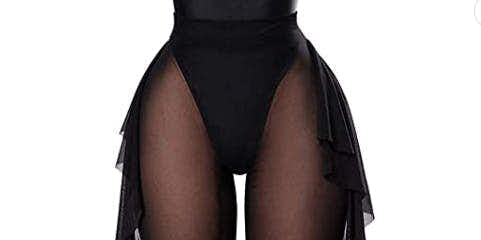 Sheer Mesh Ruffle Pants Swimsuit Bikini Bottom Cover up Pants