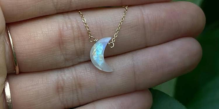 Crescent moonstone necklace