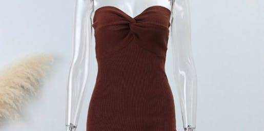 Brown Strapless Knit Dress 