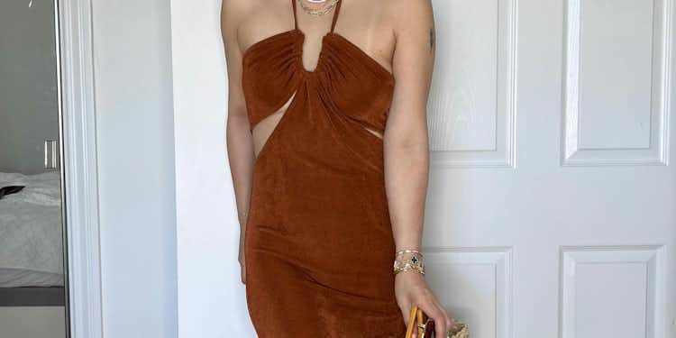 Brown Halter Cut Out Dress