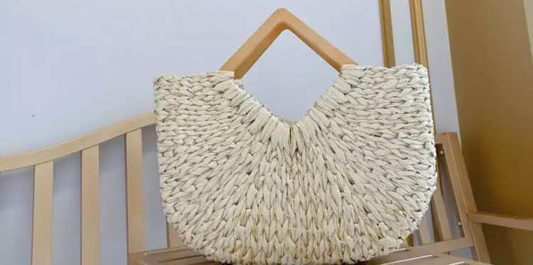 Straw Half Moon Tote Bag