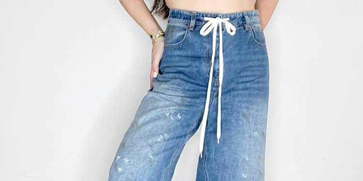 Drawstring Distressed Wide Leg Jeans