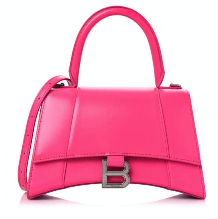 Shiny Box Calfskin Small Hourglass Top Handle Bag Fluo Pink