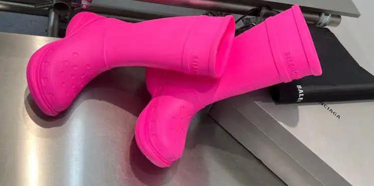 Pink Balenciaga croc boots 