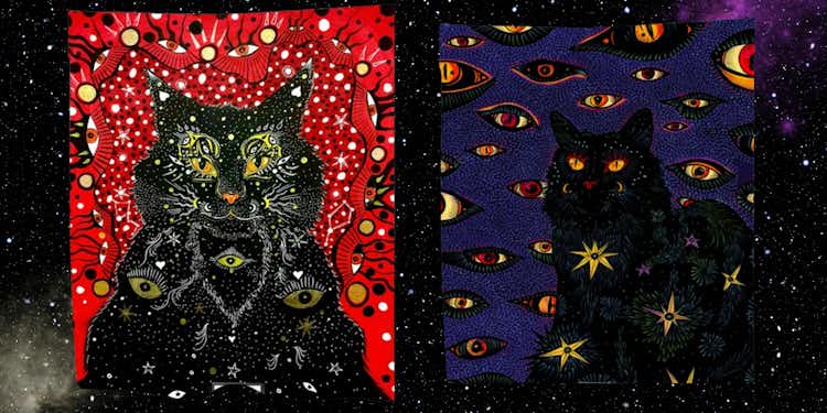 Starry Spiritual Cat Tapestry