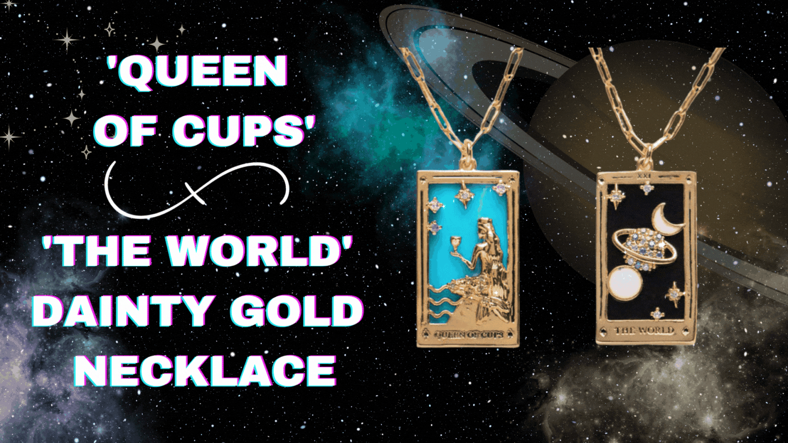 Dainty Gold 'Queen of Cups' & 'The World' Necklace