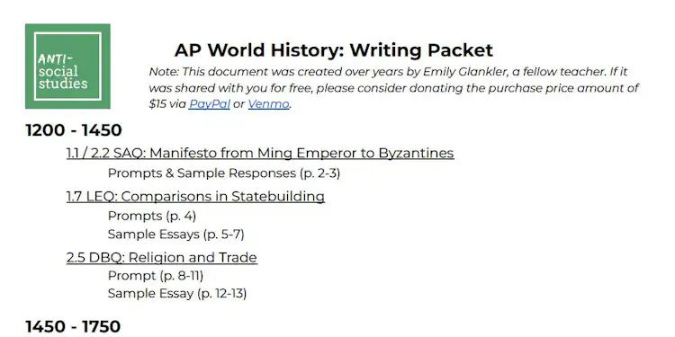 AP World Writing Packet (w/ annotated sample responses!)