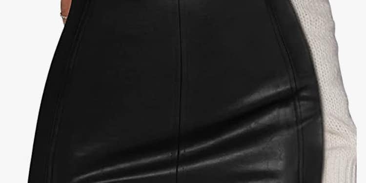 MANGOPOP Women Basic High Waisted Mini Short Pencil Bodycon Faux Leather Skirt
